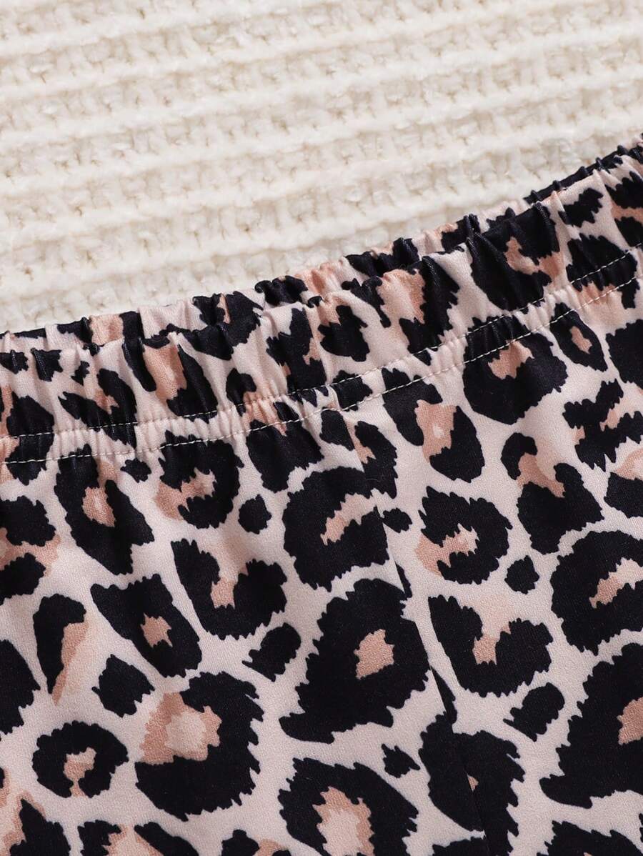Ensemble 2 pièces Sweat-shirt à capuche imprimé lettre casual et pantalon léopard pour jeune fille, adapté pour le printemps et l'automne
