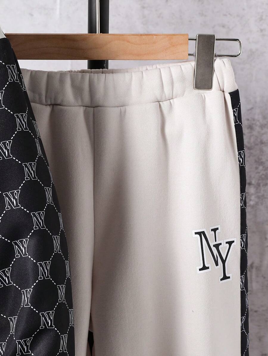 2 pièces/Set Veste à imprimé et pantalon long casual pour garçon préadolescent