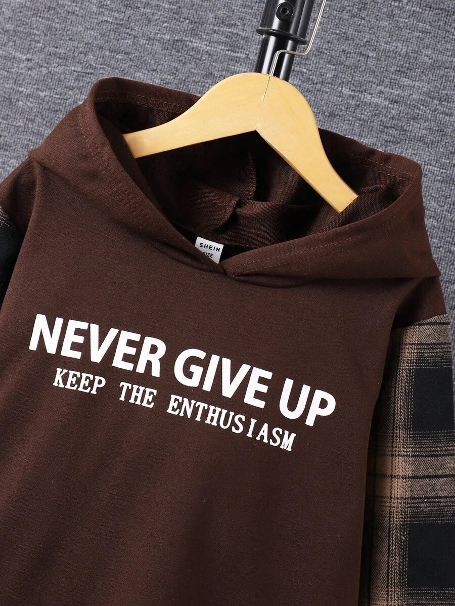 2 pièces Ensemble casual de sweat-shirt à capuche et pantalon pour pré-adolescent garçon avec impression de bloc couleur et lettres