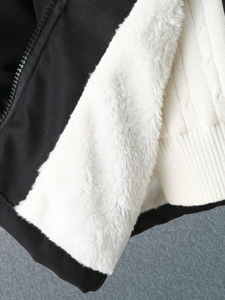 2 pièces Ensemble de veste à capuche doublée thermique et pantalon cargo décontracté pour pré-adolescents, Tenue d'hiver