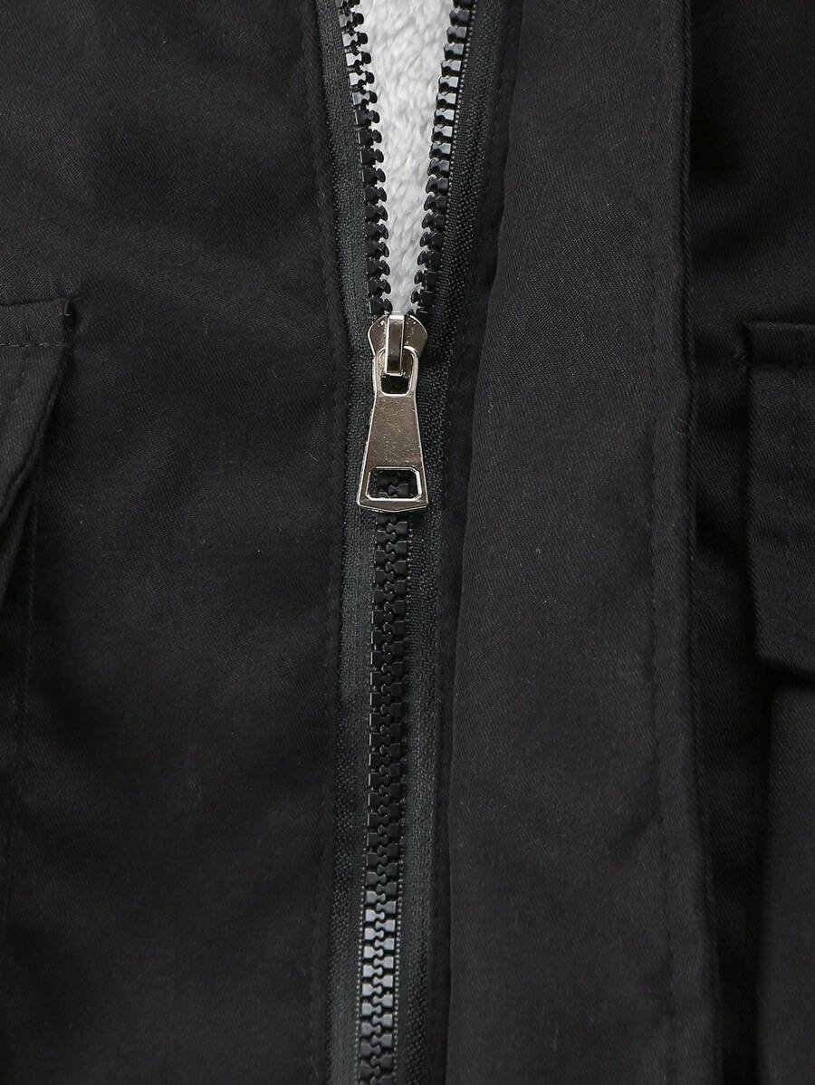 2 pièces Ensemble de veste à capuche doublée thermique et pantalon cargo décontracté pour pré-adolescents, Tenue d'hiver