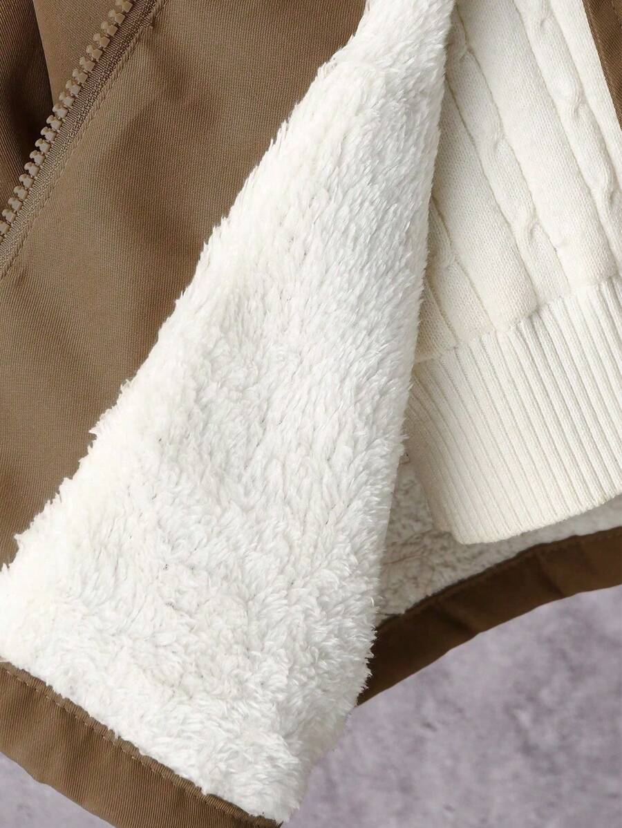 2 pièces Ensemble de veste à capuche doublée thermique et pantalon cargo décontracté pour pré-adolescents, Tenue d'hiver