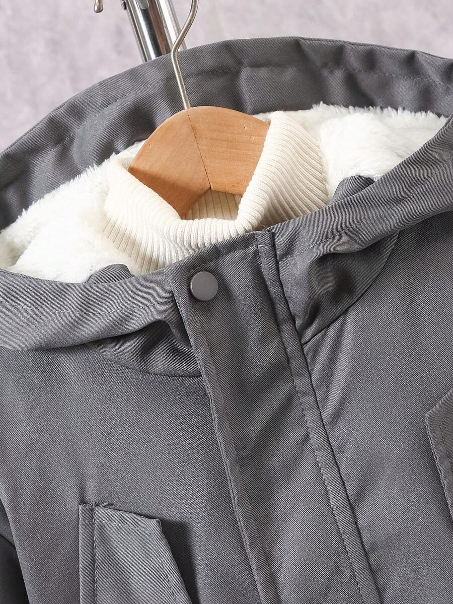 2 pièces Ensemble de veste à capuche doublée thermique et pantalon cargo décontracté pour pré-adolescents, Tenue d'hiver