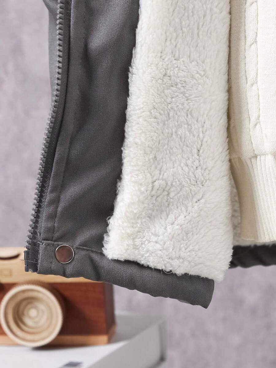2 pièces Ensemble de veste à capuche doublée thermique et pantalon cargo décontracté pour pré-adolescents, Tenue d'hiver