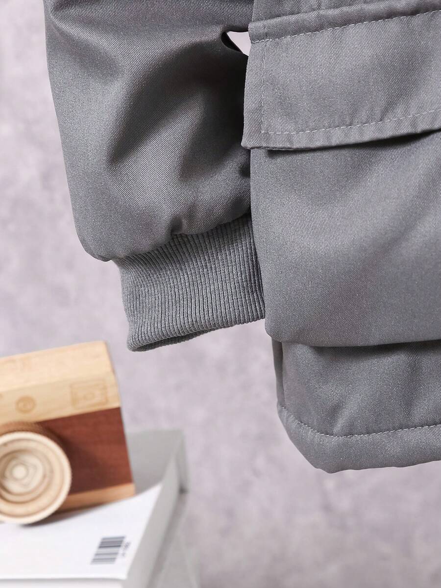 2 pièces Ensemble de veste à capuche doublée thermique et pantalon cargo décontracté pour pré-adolescents, Tenue d'hiver