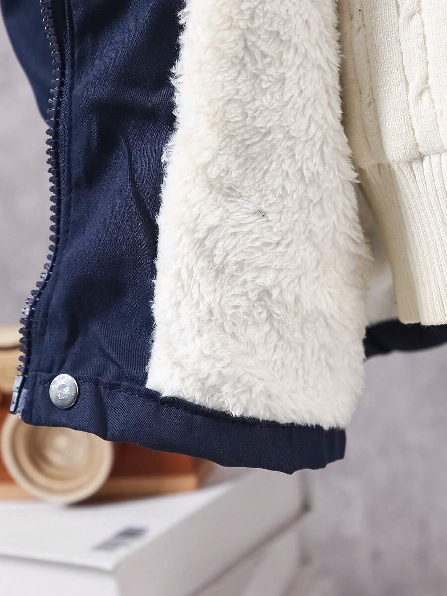 2 pièces Ensemble de veste à capuche doublée thermique et pantalon cargo décontracté pour pré-adolescents, Tenue d'hiver
