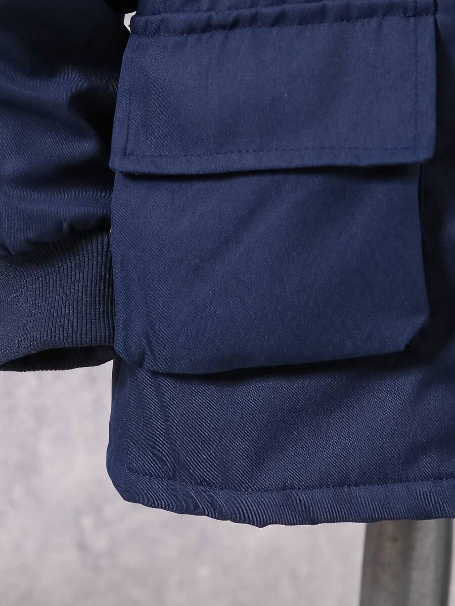 2 pièces Ensemble de veste à capuche doublée thermique et pantalon cargo décontracté pour pré-adolescents, Tenue d'hiver