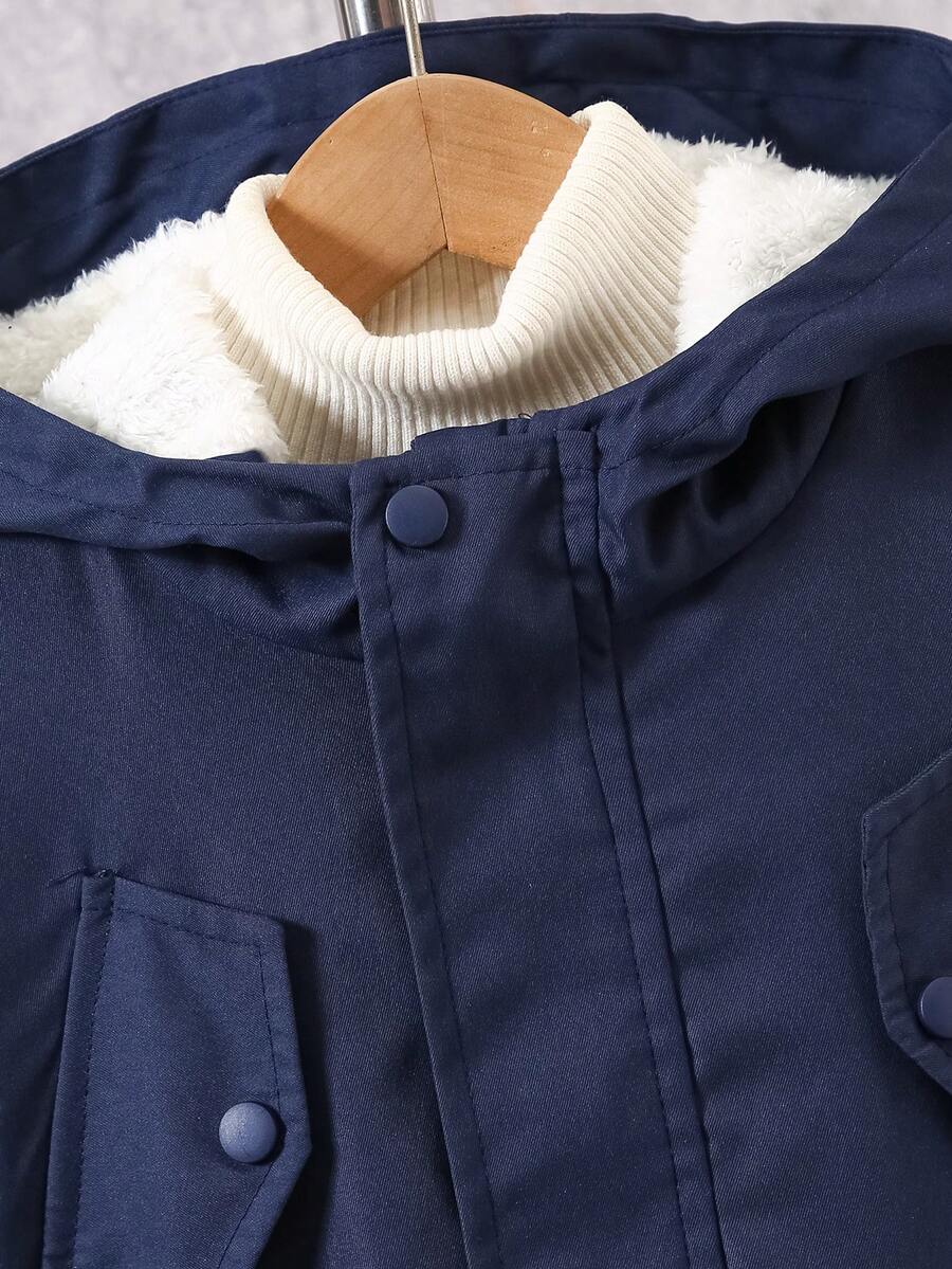 2 pièces Ensemble de veste à capuche doublée thermique et pantalon cargo décontracté pour pré-adolescents, Tenue d'hiver