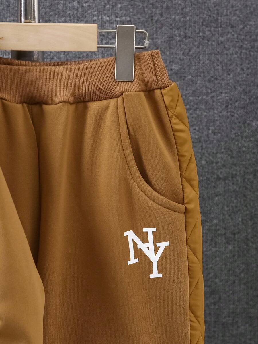 Adolescent Garçon Pantalon De Survêtement & Sweat-shirt À Capuche À Lettres À Poche Kangourou À Doublure Thermique