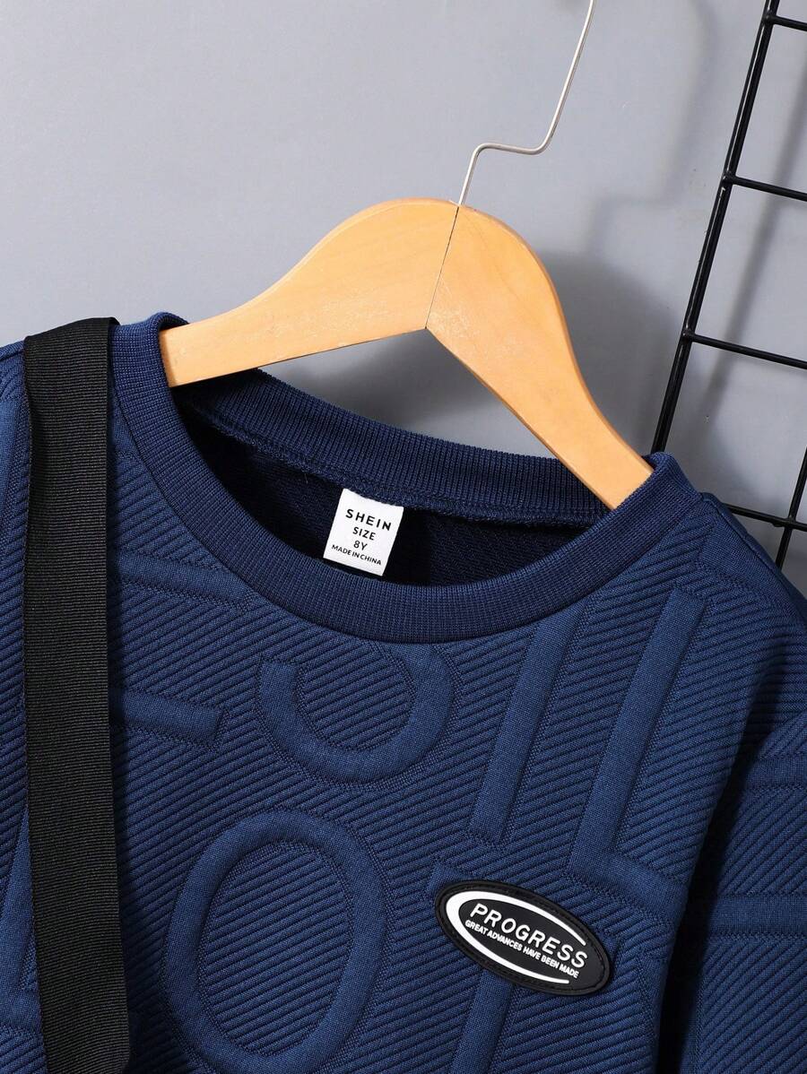 3 pièces/Set Sweat-shirt-shirt texturé avec lettrage, pantalon de survêtement et sac à dos pour pré-adolescents (peuvent être vendus séparément)