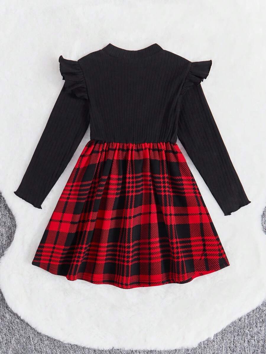 Serisse Kids Robe à manches longues pour fillettes avec imprimé à carreaux mélangés, nœud et volants, pour Noël