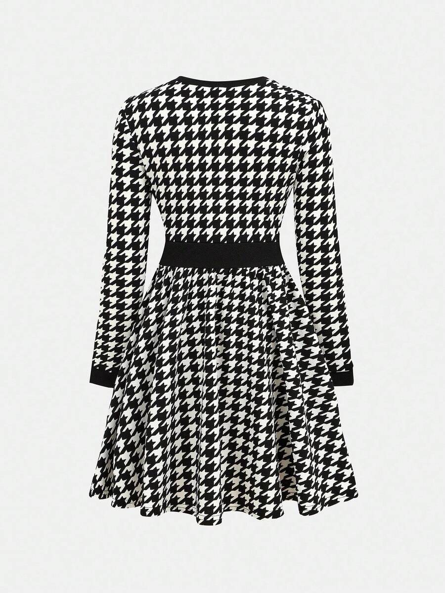 Firerie Kids Firerie Kids Robe décontractée en tricot à motif pied-de-poule pour fille préadolescente, à la mode et polyvalente, idéale au quotidien.