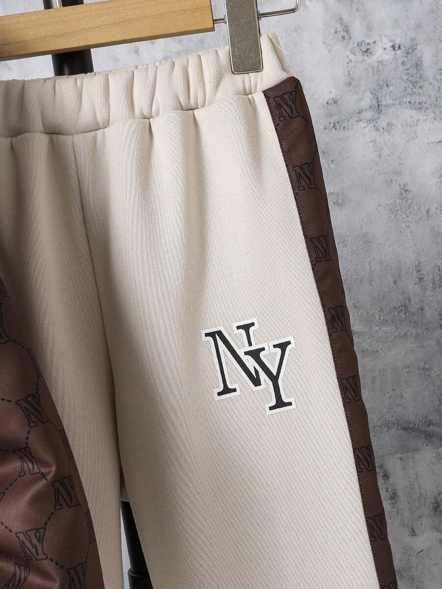 2 pièces/Set Veste à imprimé et pantalon long casual pour garçon préadolescent
