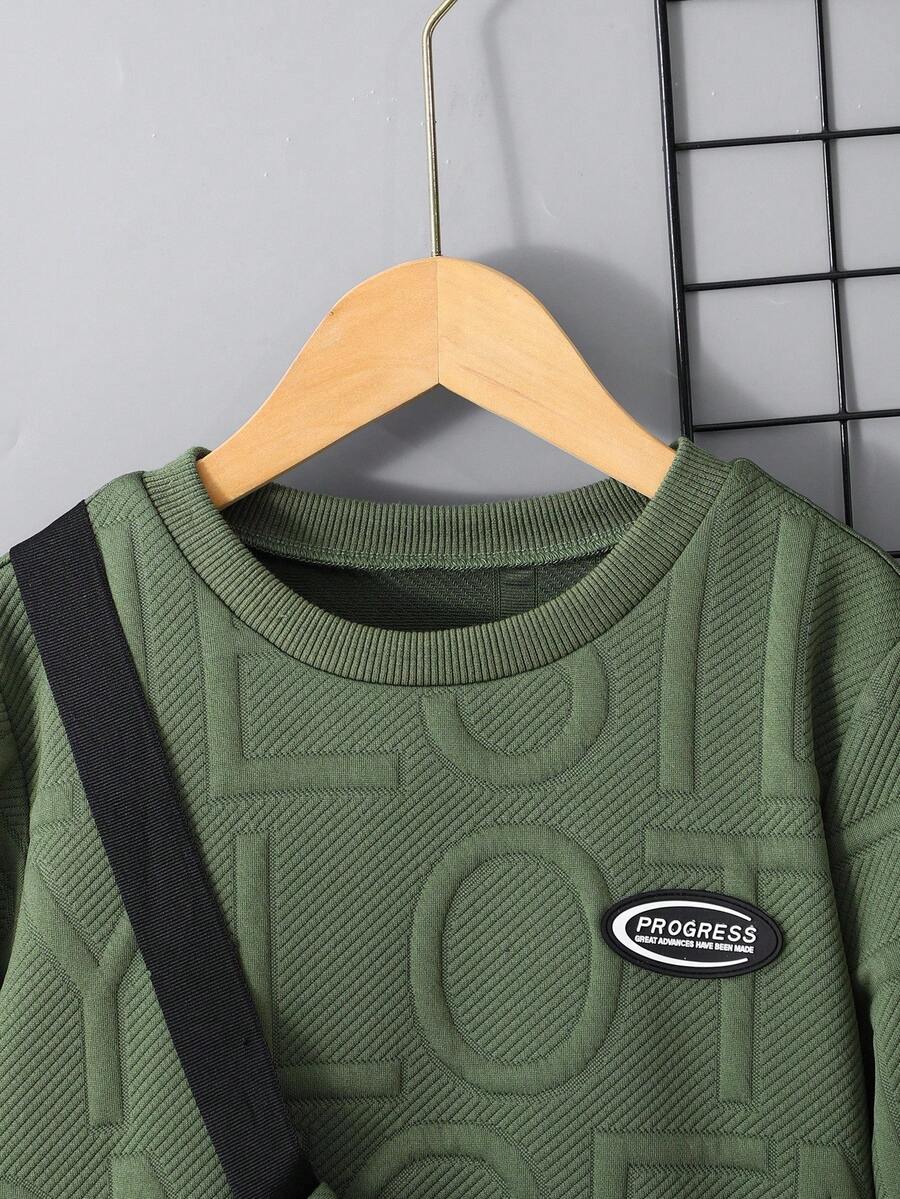 3 pièces/Set Sweat-shirt-shirt texturé avec lettrage, pantalon de survêtement et sac à dos pour pré-adolescents (peuvent être vendus séparément)