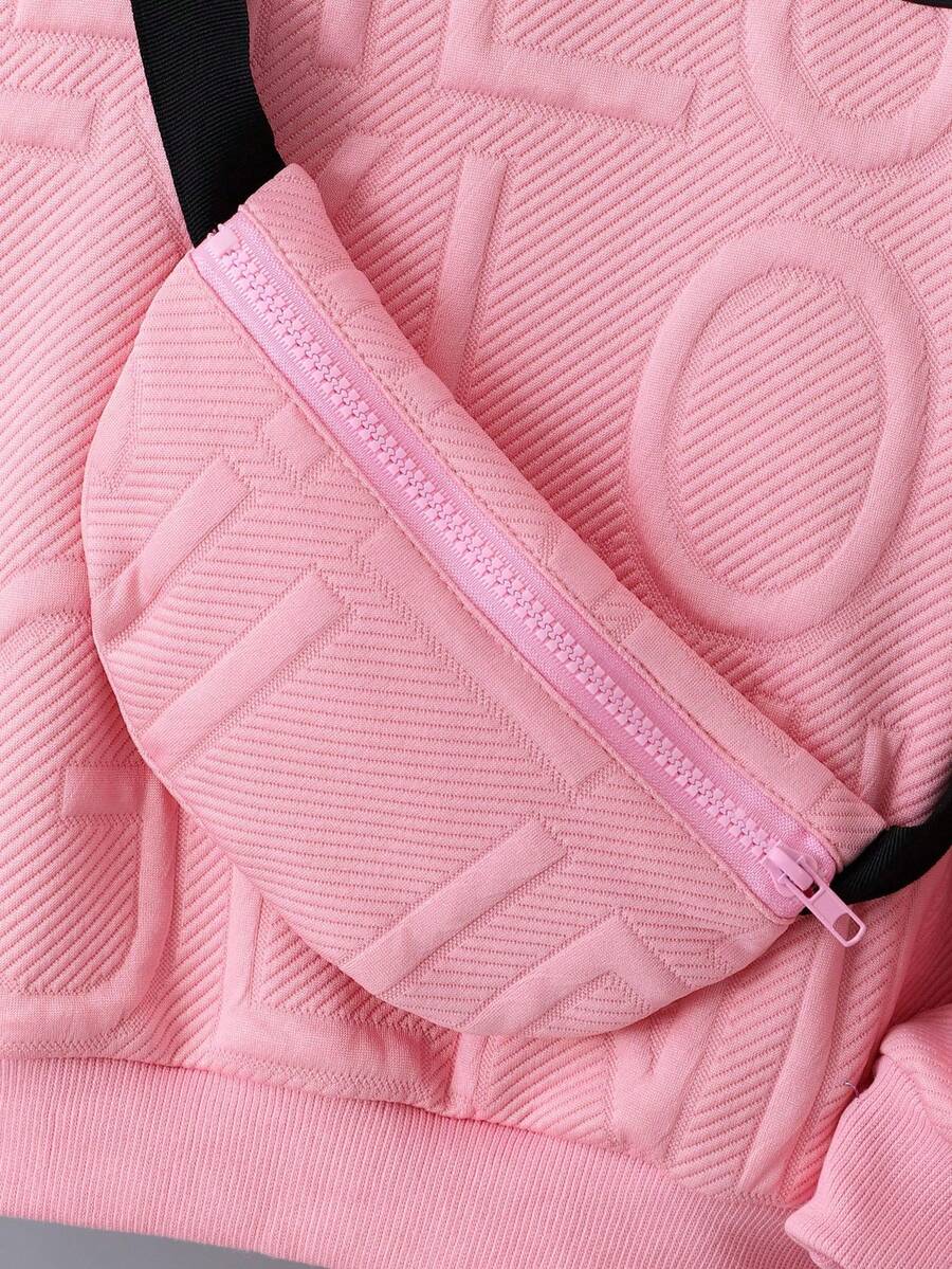 3 pièces/Set Sweat-shirt-shirt texturé avec lettrage, pantalon de survêtement et sac à dos pour pré-adolescents (peuvent être vendus séparément)