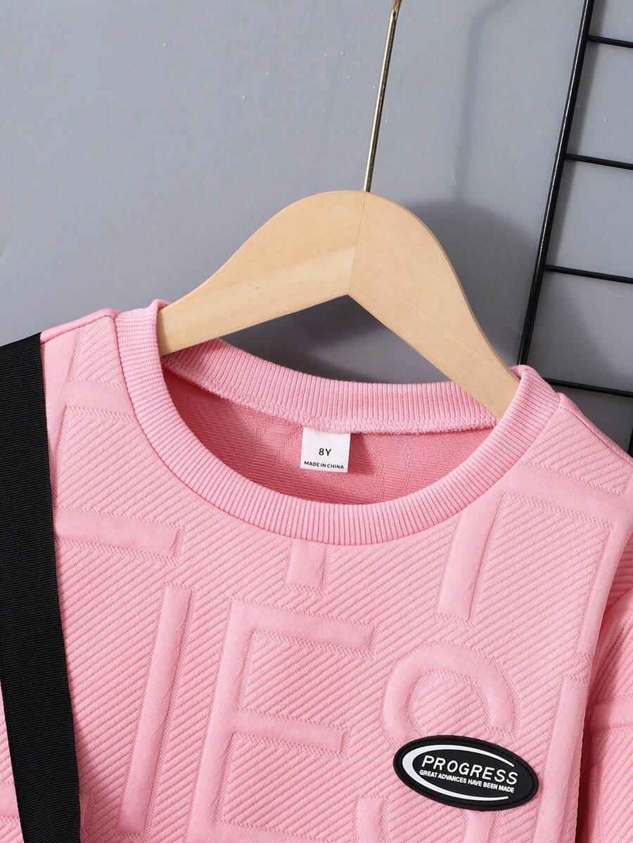 3 pièces/Set Sweat-shirt-shirt texturé avec lettrage, pantalon de survêtement et sac à dos pour pré-adolescents (peuvent être vendus séparément)