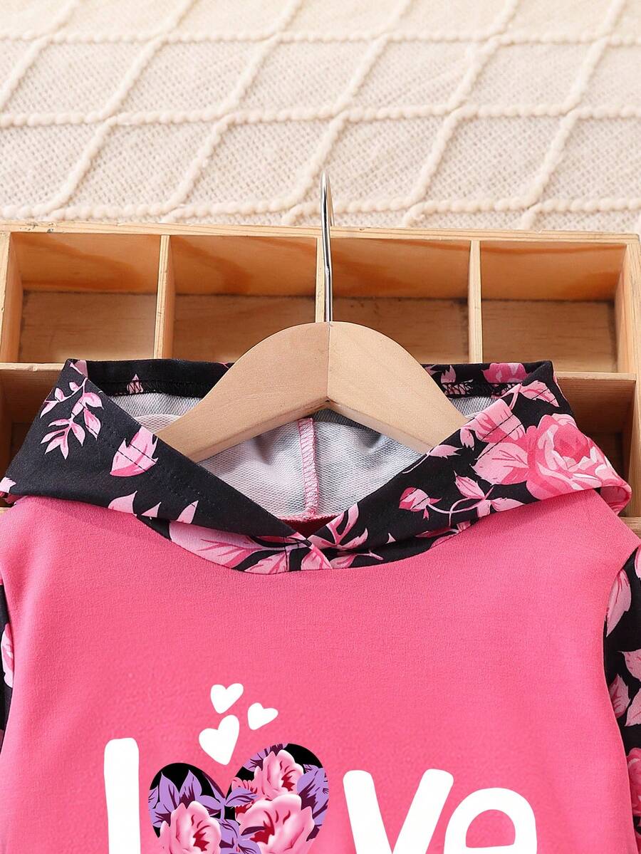 Ensemble de pantalons longs printemps-automne à la mode pour jeune fille, Sweat-shirt à capuche avec dentelle florale et tenue sportive décontractée