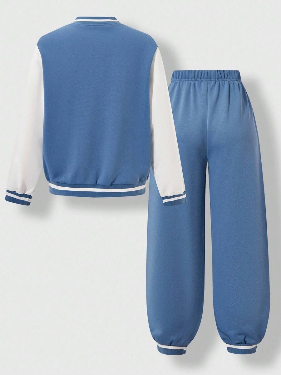 Veste Deux Pièces Pour Garçon Préadolescent Avec Patchs De Lettres Cool Pour L'automne / L'hiver