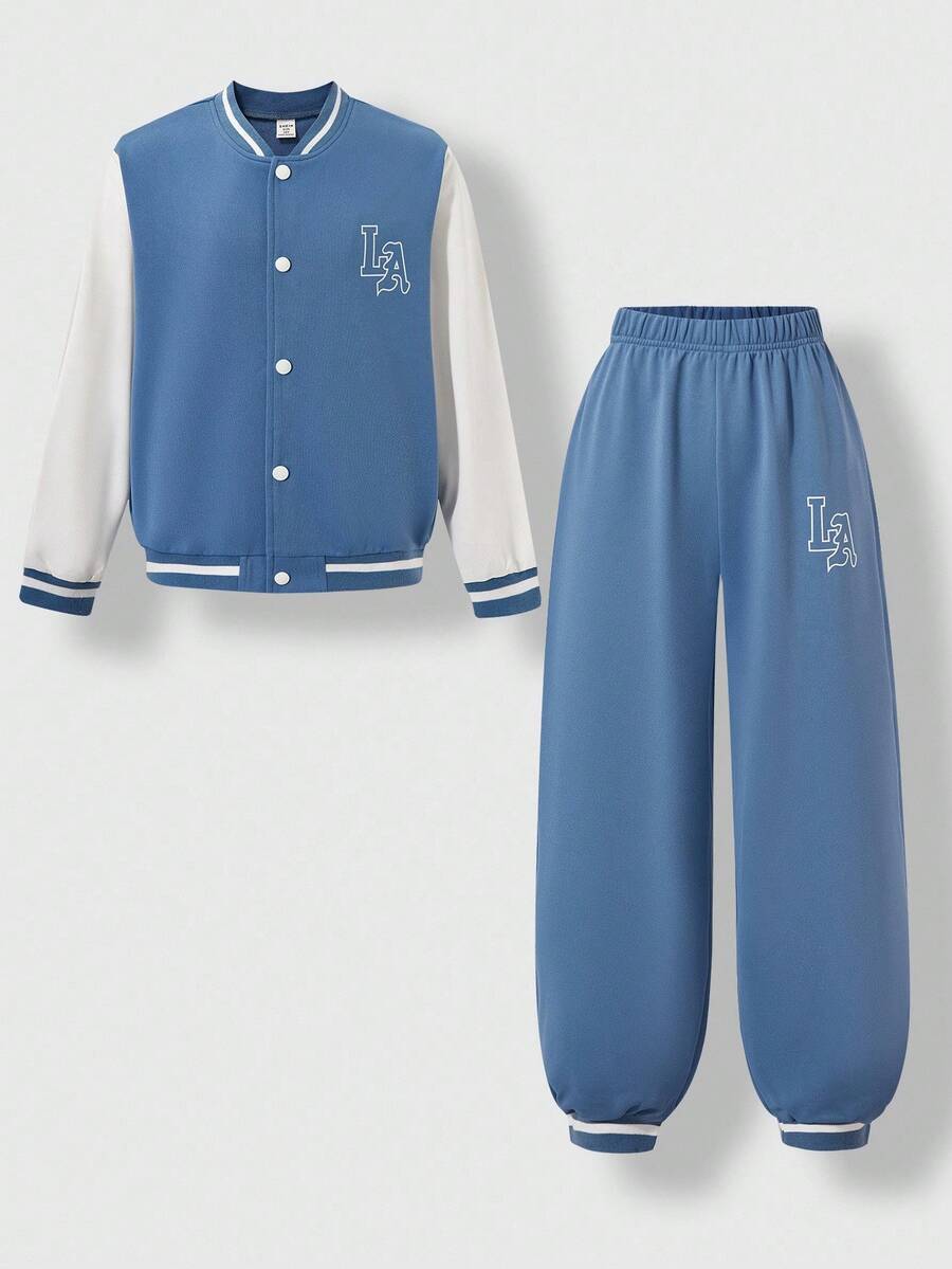 Veste Deux Pièces Pour Garçon Préadolescent Avec Patchs De Lettres Cool Pour L'automne / L'hiver