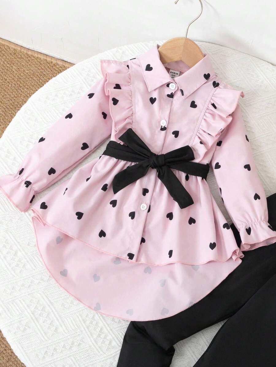 Ensemble de deux pièces pour jeune fille pour le printemps et l'automne, avec haut ceinturé et leggings, avec un sens de la conception et de la qualité
