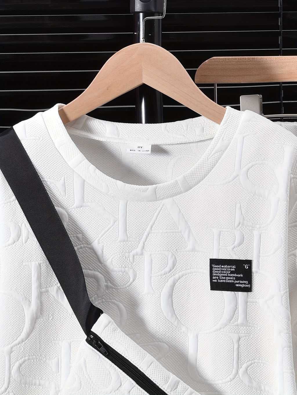Ensemble 3 pièces pour garçon - Sweat à capuche à col ras avec lettres en relief + pantalon long + sac bandoulière, tenue décontractée et polyvalente pour automne et hiver - Blanc