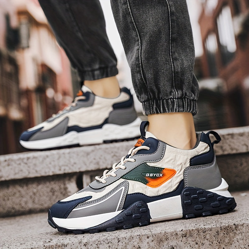 Sneakers de sport d'hiver pour hommes 2024, chaussures de neige mi-hautes, motif géométrique décontracté, course à pied en plein air, randonnée, lacets antidérapants, semelle épaisse, dessus en PU, intérieur en tissu, semelle en PVC, semelle intérieure en