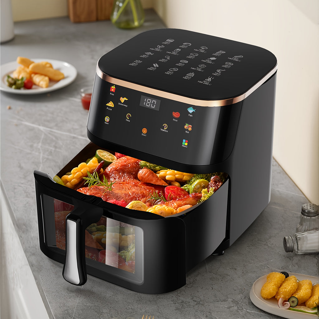 10.5L Large Capacity Air Fryer with Visible Window and Rapid Air Technology - 90% Less Oil, 7 Preset Profiles, Digital Display, 1800W Power, Dishwasher Safe Non-Stick Basket, Energy Saving, One-Touch Operation