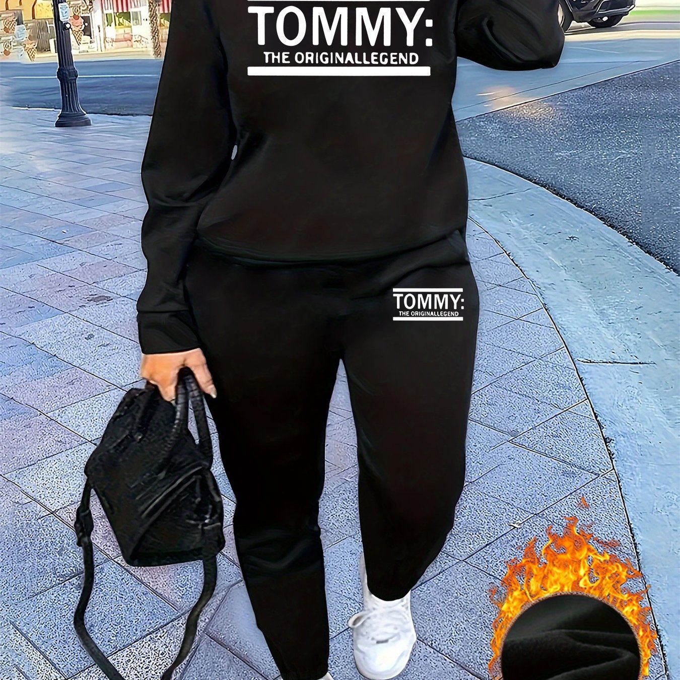Ensemble décontracté deux pièces pour femmes avec imprimé "Tommy" - Sweat-shirt à manches longues et col rond, jogging, rose, confort toutes saisons, coupe standard, 16-50 ans, vêtements décontractés | Imprimé joyeux | Coupe confortable, ensemble de pulls