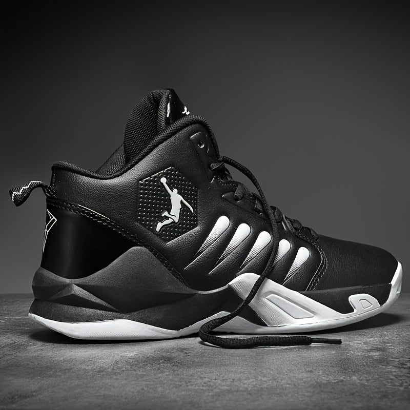 Chaussures de basketball haut-top pour hommes, légères et breathables, semelle en caoutchouc anti-dérapage, design géométrique pour course, entraînement et ussage casual, couleurs noir/rouge pour printemps/été, idéal cadeau pour lui, équipement de basketb