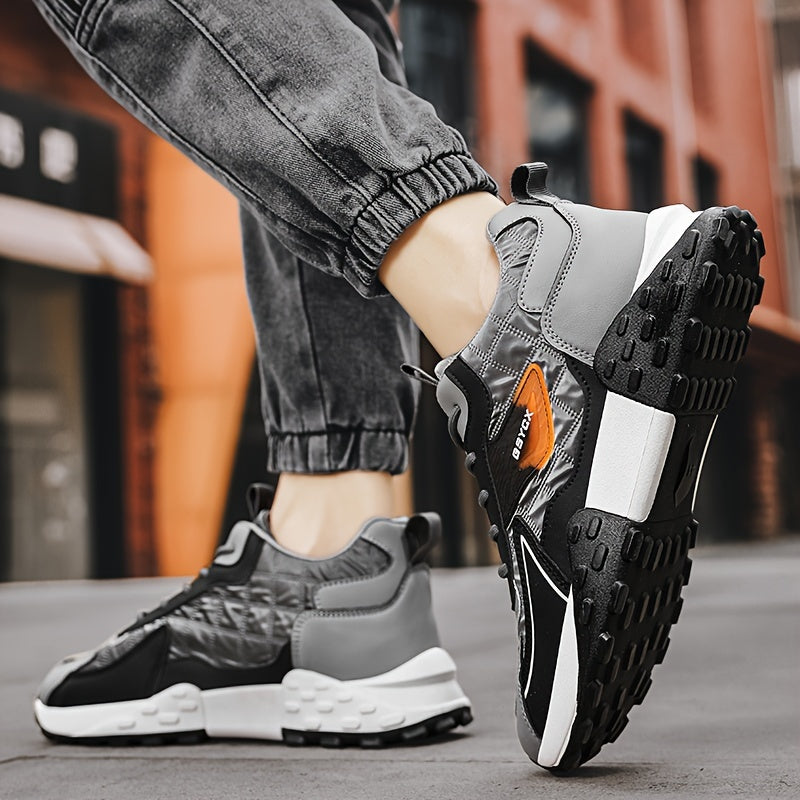 Sneakers de sport d'hiver pour hommes 2024, chaussures de neige mi-hautes, motif géométrique décontracté, course à pied en plein air, randonnée, lacets antidérapants, semelle épaisse, dessus en PU, intérieur en tissu, semelle en PVC, semelle intérieure en