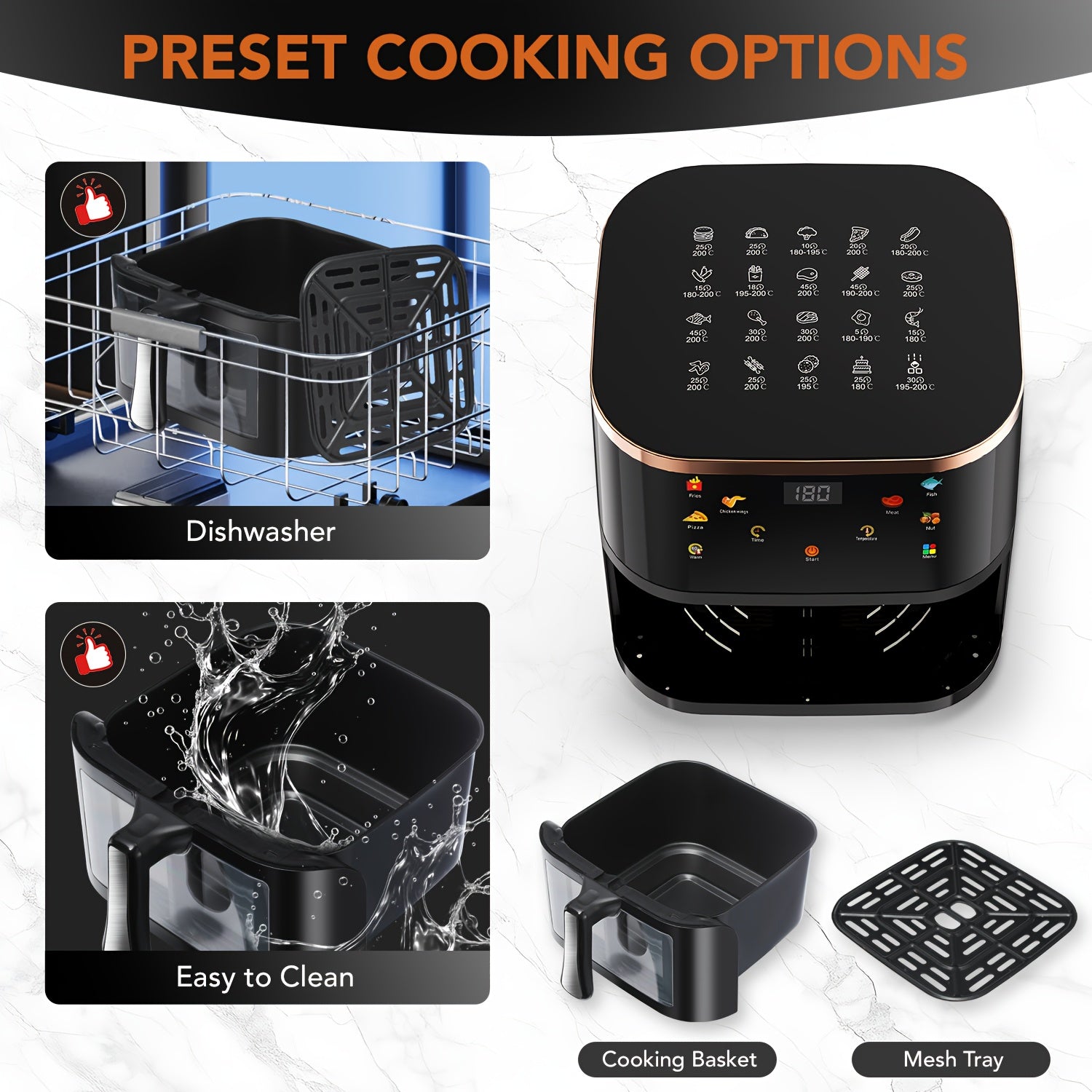 10.5L Large Capacity Air Fryer with Visible Window and Rapid Air Technology - 90% Less Oil, 7 Preset Profiles, Digital Display, 1800W Power, Dishwasher Safe Non-Stick Basket, Energy Saving, One-Touch Operation