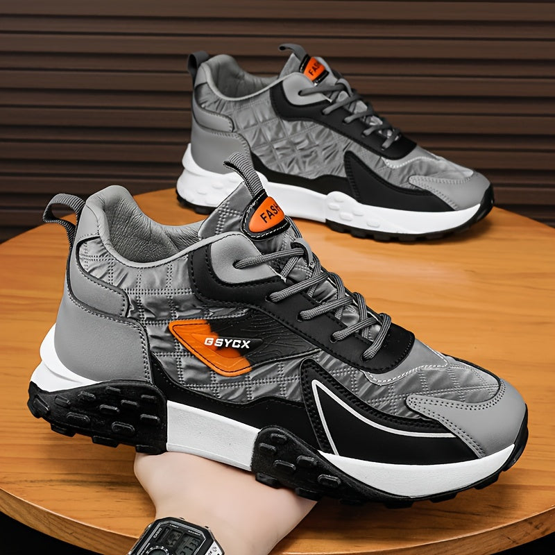 Sneakers de sport d'hiver pour hommes 2024, chaussures de neige mi-hautes, motif géométrique décontracté, course à pied en plein air, randonnée, lacets antidérapants, semelle épaisse, dessus en PU, intérieur en tissu, semelle en PVC, semelle intérieure en