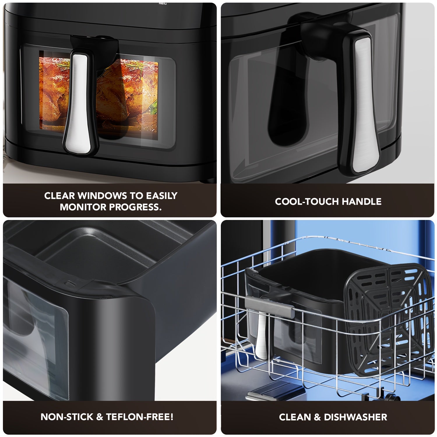 10.5L Large Capacity Air Fryer with Visible Window and Rapid Air Technology - 90% Less Oil, 7 Preset Profiles, Digital Display, 1800W Power, Dishwasher Safe Non-Stick Basket, Energy Saving, One-Touch Operation