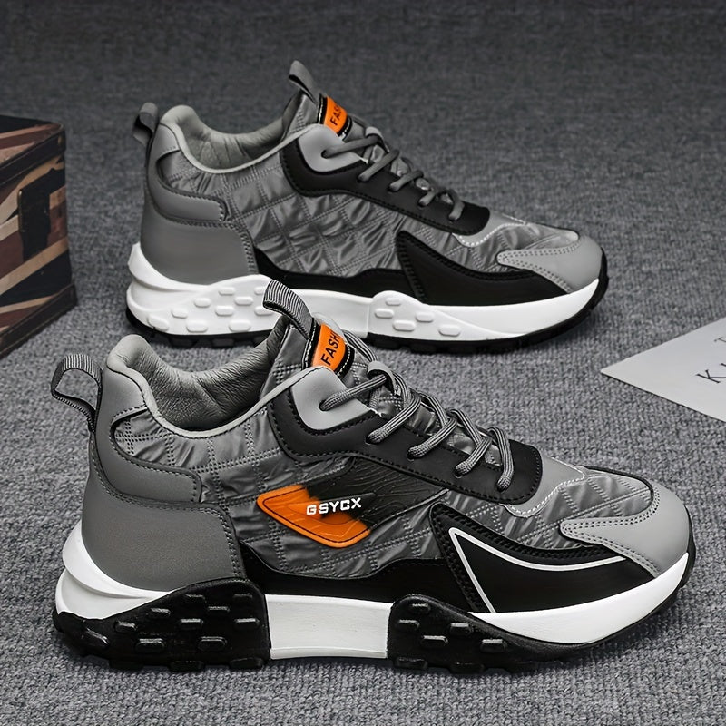 Sneakers de sport d'hiver pour hommes 2024, chaussures de neige mi-hautes, motif géométrique décontracté, course à pied en plein air, randonnée, lacets antidérapants, semelle épaisse, dessus en PU, intérieur en tissu, semelle en PVC, semelle intérieure en