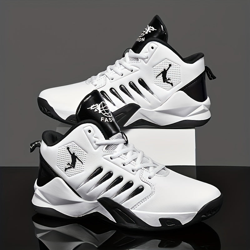 Chaussures de basketball haut-top pour hommes, légères et breathables, semelle en caoutchouc anti-dérapage, design géométrique pour course, entraînement et ussage casual, couleurs noir/rouge pour printemps/été, idéal cadeau pour lui, équipement de basketb