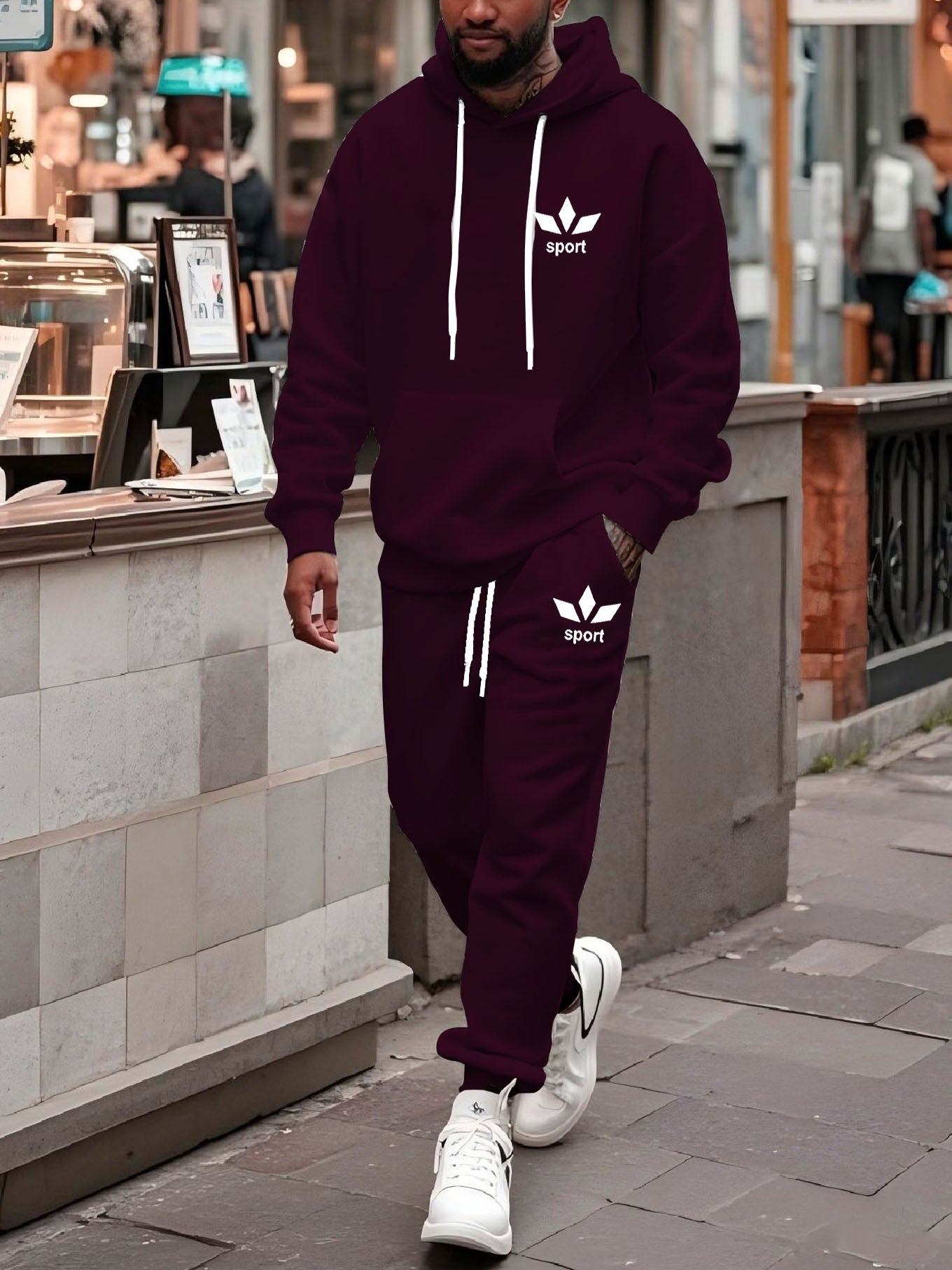 Ensemble Deux Pièces pour Homme : Sweat à Capuche Décontracté et Pantalon de Jogging Long, Idéal pour le Sport en Extérieur & la Marche Loisir