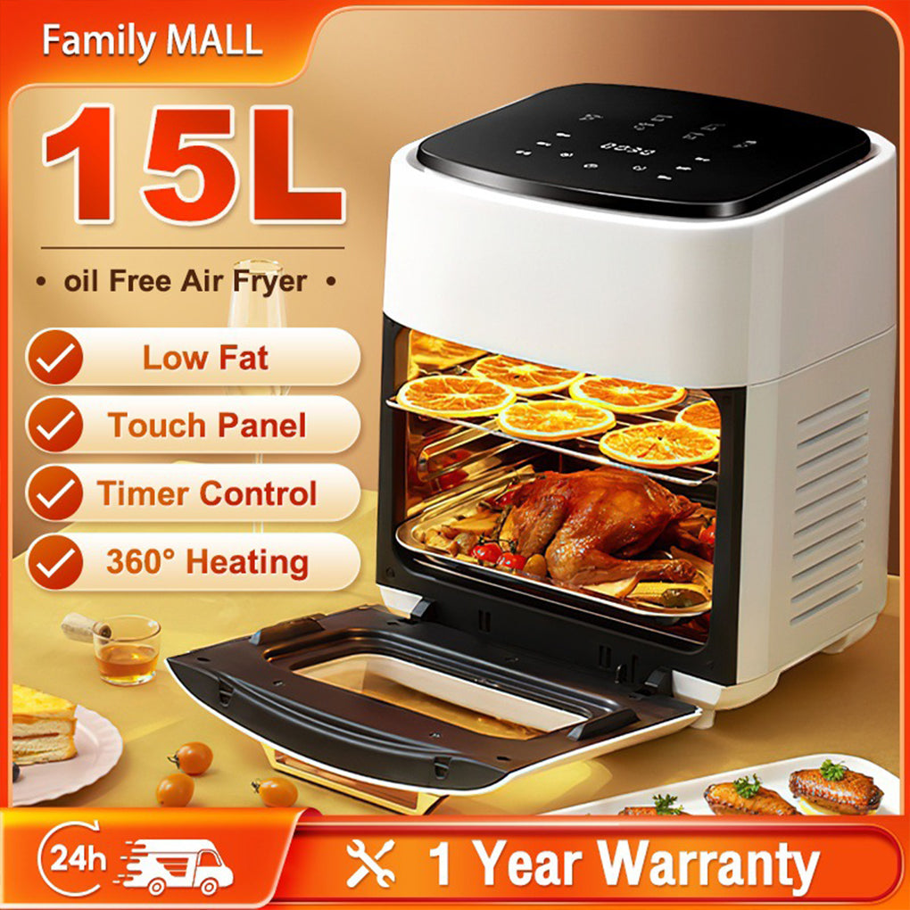 Air Fryer 12L Stainless Steel Visible Large Capacity Electric Oven Touch Screen Multifunctional Electric Fryer EU Plug