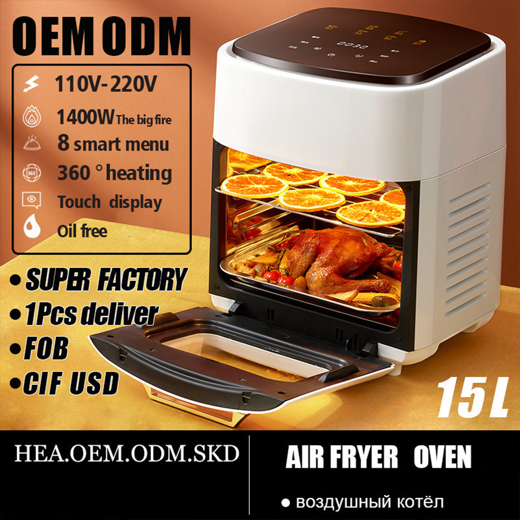 Air Fryer 12L Stainless Steel Visible Large Capacity Electric Oven Touch Screen Multifunctional Electric Fryer EU Plug