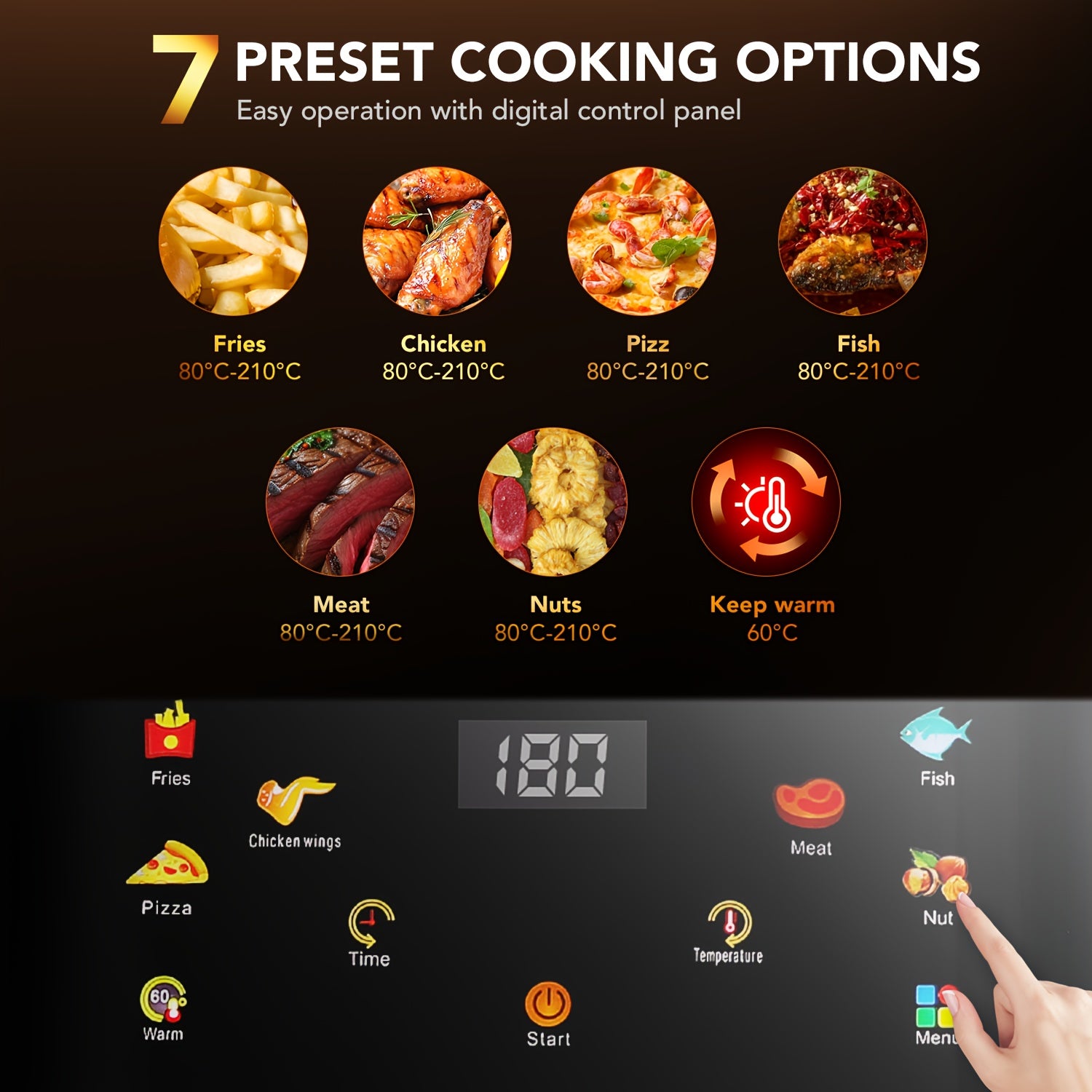 10.5L Large Capacity Air Fryer with Visible Window and Rapid Air Technology - 90% Less Oil, 7 Preset Profiles, Digital Display, 1800W Power, Dishwasher Safe Non-Stick Basket, Energy Saving, One-Touch Operation