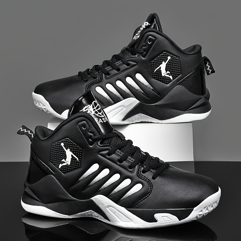 Chaussures de basketball haut-top pour hommes, légères et breathables, semelle en caoutchouc anti-dérapage, design géométrique pour course, entraînement et ussage casual, couleurs noir/rouge pour printemps/été, idéal cadeau pour lui, équipement de basketb