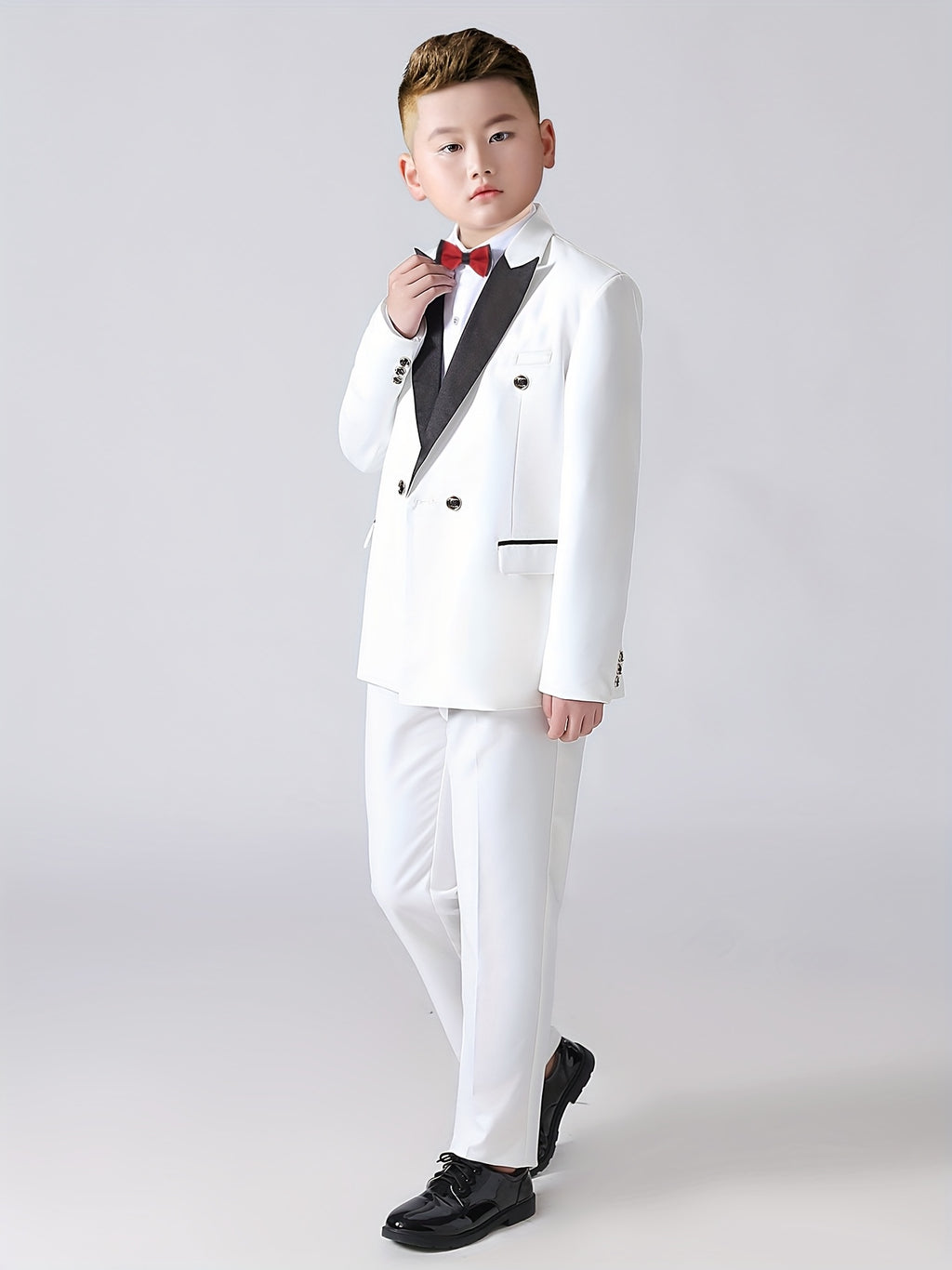 Ensemble de costume de gentleman formel pour garçons de grande taille, pantalon de tuxedo à manches longues et ensemble de cravate à nœud, tenue de spectacle pour garçons, tenue de mariage pour garçons (costume + pantalon + cravate à nœud)