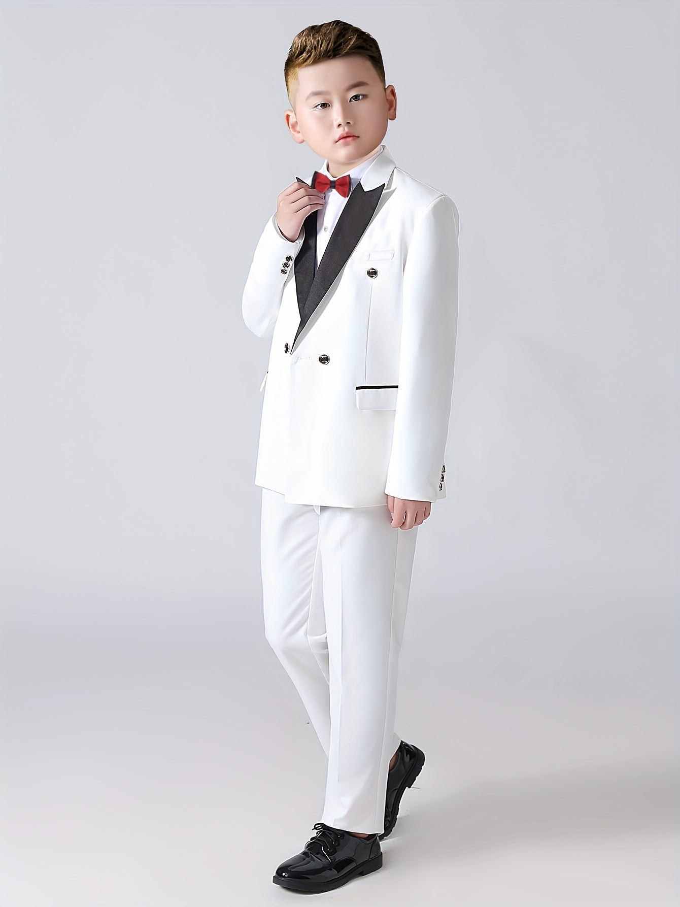 Ensemble de costume de gentleman formel pour garçons de grande taille, pantalon de tuxedo à manches longues et ensemble de cravate à nœud, tenue de spectacle pour garçons, tenue de mariage pour garçons (costume + pantalon + cravate à nœud)