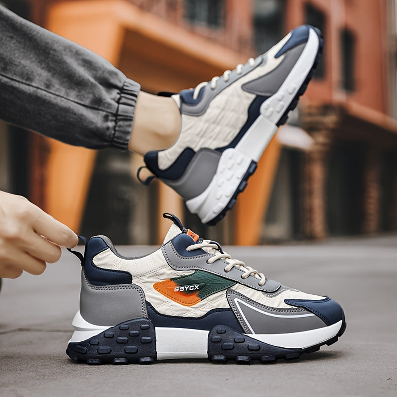 Sneakers de sport d'hiver pour hommes 2024, chaussures de neige mi-hautes, motif géométrique décontracté, course à pied en plein air, randonnée, lacets antidérapants, semelle épaisse, dessus en PU, intérieur en tissu, semelle en PVC, semelle intérieure en