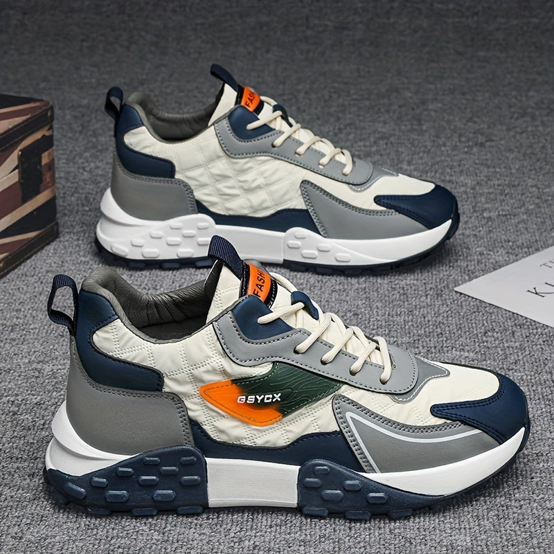 Sneakers de sport d'hiver pour hommes 2024, chaussures de neige mi-hautes, motif géométrique décontracté, course à pied en plein air, randonnée, lacets antidérapants, semelle épaisse, dessus en PU, intérieur en tissu, semelle en PVC, semelle intérieure en