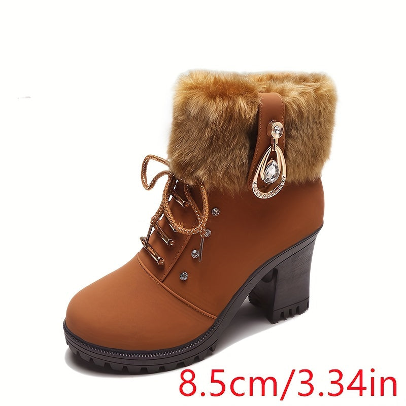 Bottes courtes confortables à talons hauts et semelles épaisses pour l'automne et l'hiver, chaudes et élégantes