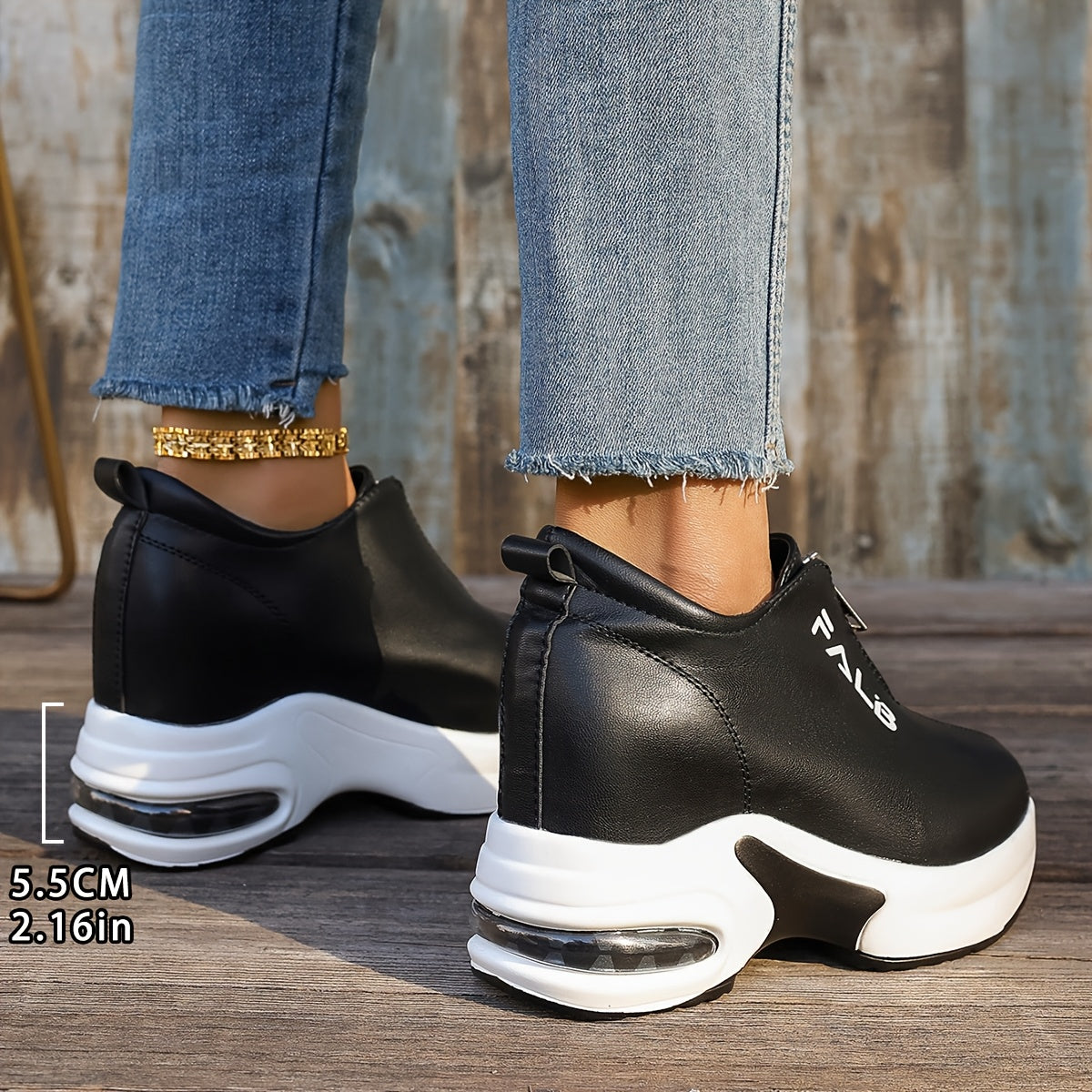 Mocassins à enfiler pour femmes avec augmentation de la hauteur intérieure - Fermeture à enfiler, semelle intérieure rembourée et semelle en caoutchouc antidérapante - Chaussures de tous les jours et formelles toutes saisons - Couverture synthétique noire