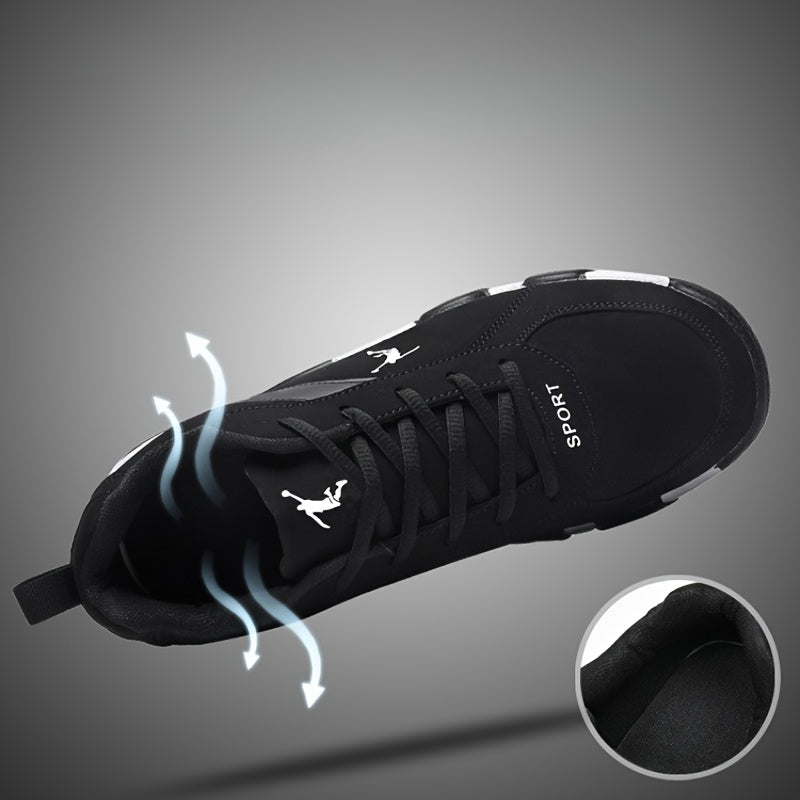 Chaussures de sport homme à coussin d'air - Tissu respirant mesh et PU, design géométrique, fermeture à lacets, couleur noire/blanche, confortables pour course en extérieur, marche et tenue décontractée | Look athlétique | Chaussures ajustées et confortab