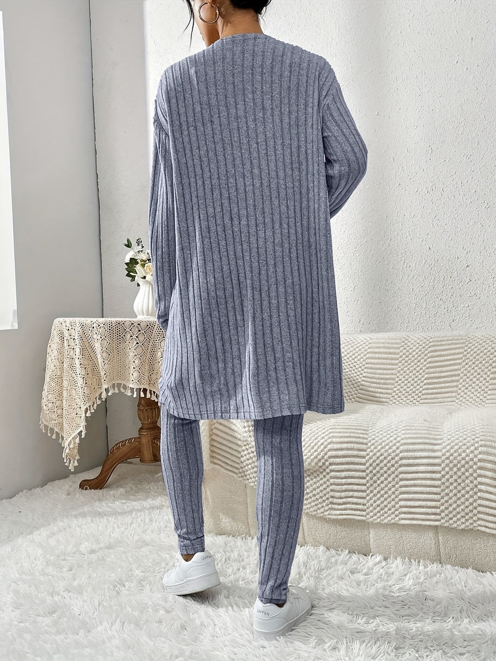 Ensemble Cardigan Uni et Pantalon Slim pour Femme, Tenue Décontractée Élégante et Simple