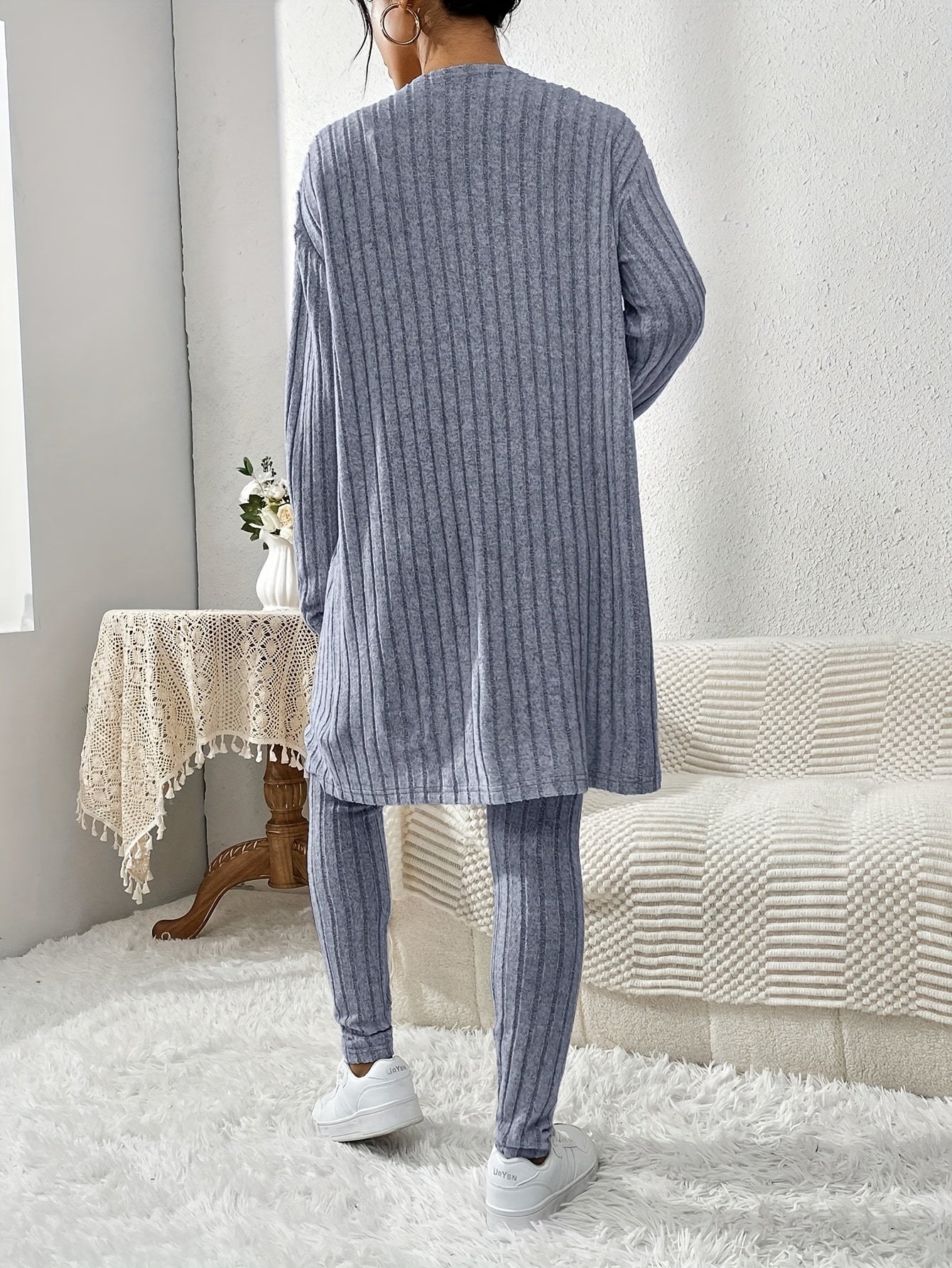 Ensemble Cardigan Uni et Pantalon Slim pour Femme, Tenue Décontractée Élégante et Simple