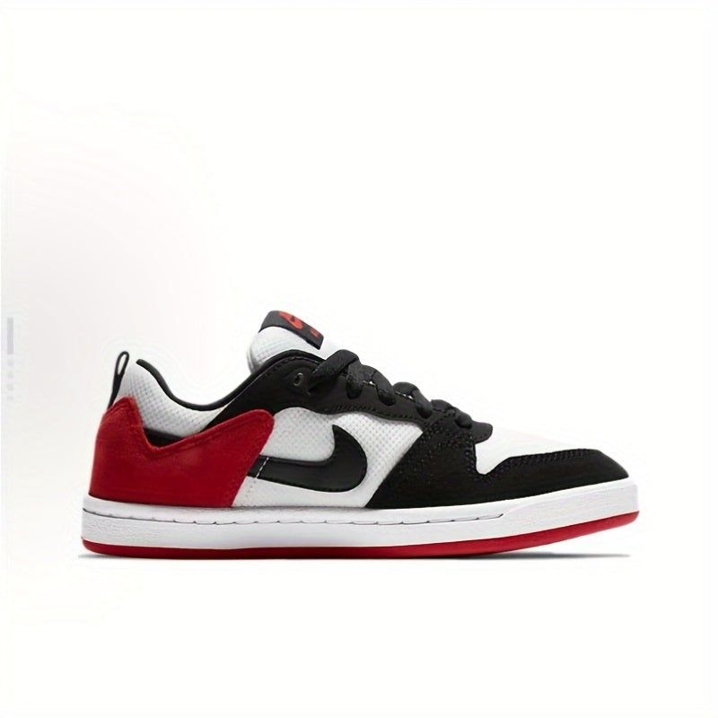 Baskets Nike SB Alleyoop Low-Top - Noir, Blanc et Rouge, design accentué, semelle en caoutchouc, doublure en tissu, tige synthétique, pour toutes les saisons | Chaussures décontractées élégantes | Baskets à semelle en caoutchouc
